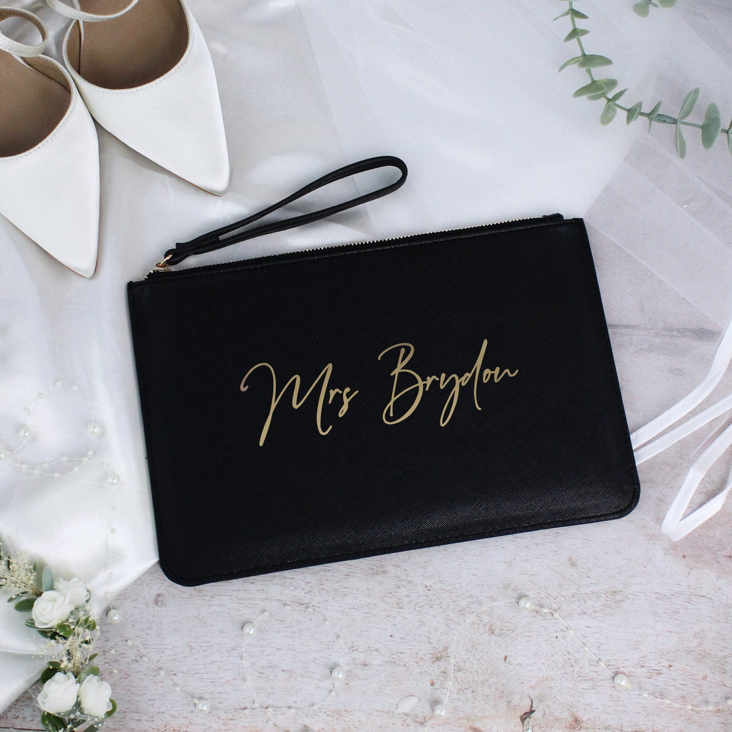 Personalised PU Leather Mrs Clutch Bag for Bride to Be