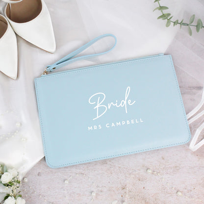 Personalised PU Leather Bride Clutch Bag with Married Name
