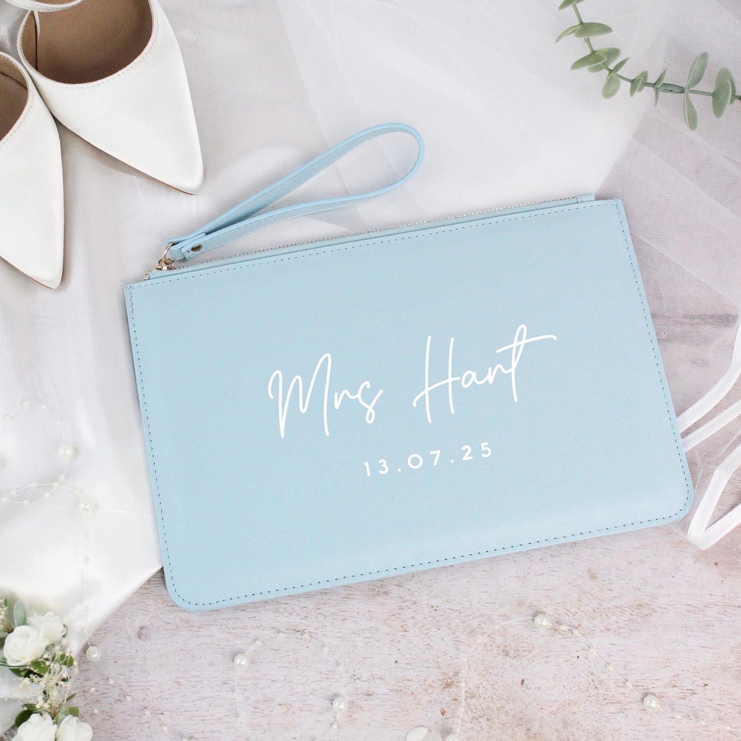 Personalised PU Leather Mrs Clutch Bag with Wedding Date