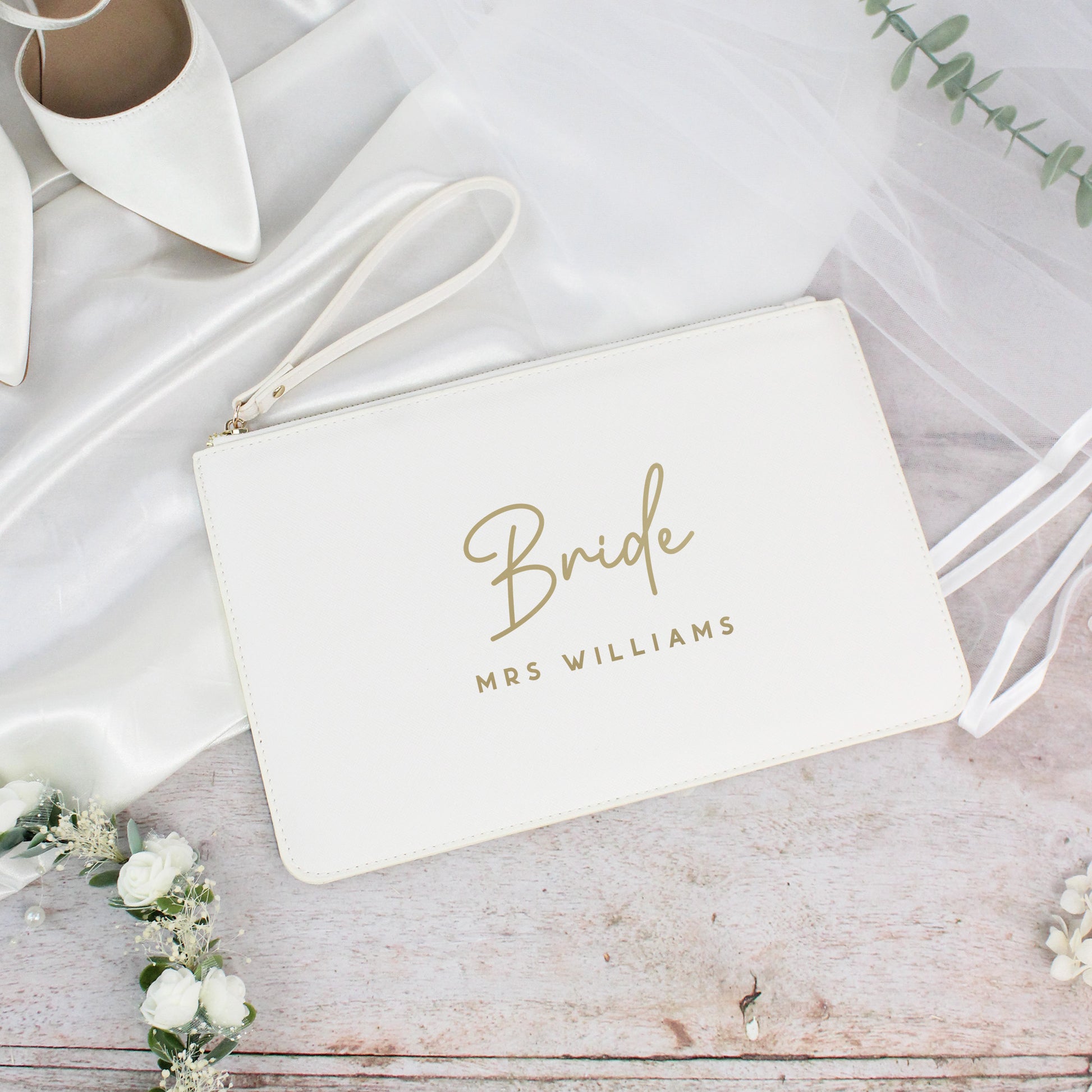 Personalised PU Leather Bride Clutch Bag with Married Name