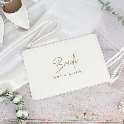 Personalised PU Leather Bride Clutch Bag with Married Name