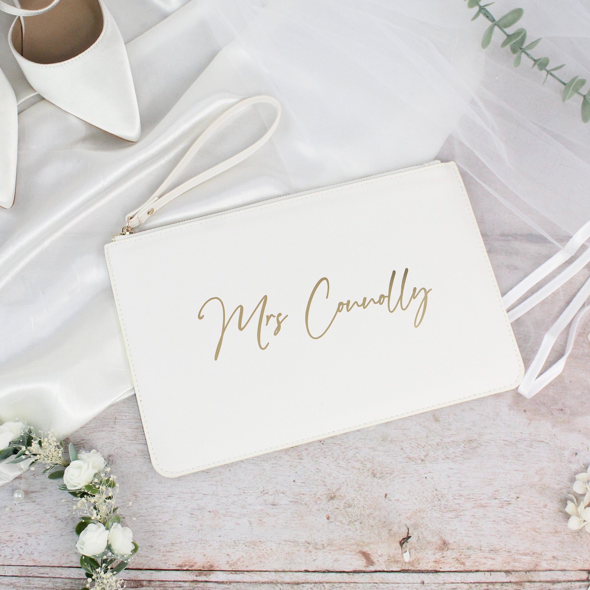 Personalised PU Leather Mrs Clutch Bag for Bride to Be