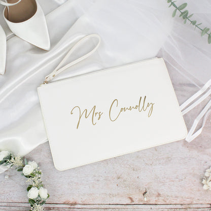 Personalised PU Leather Mrs Clutch Bag for Bride to Be