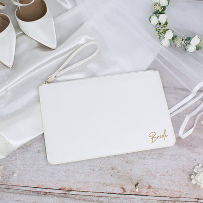 PU Leather Bride Clutch Bag with Wristlet Strap