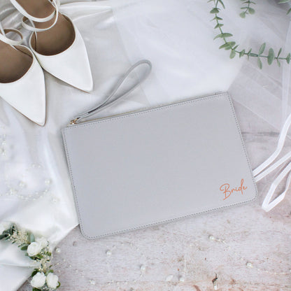 PU Leather Bride Clutch Bag with Wristlet Strap