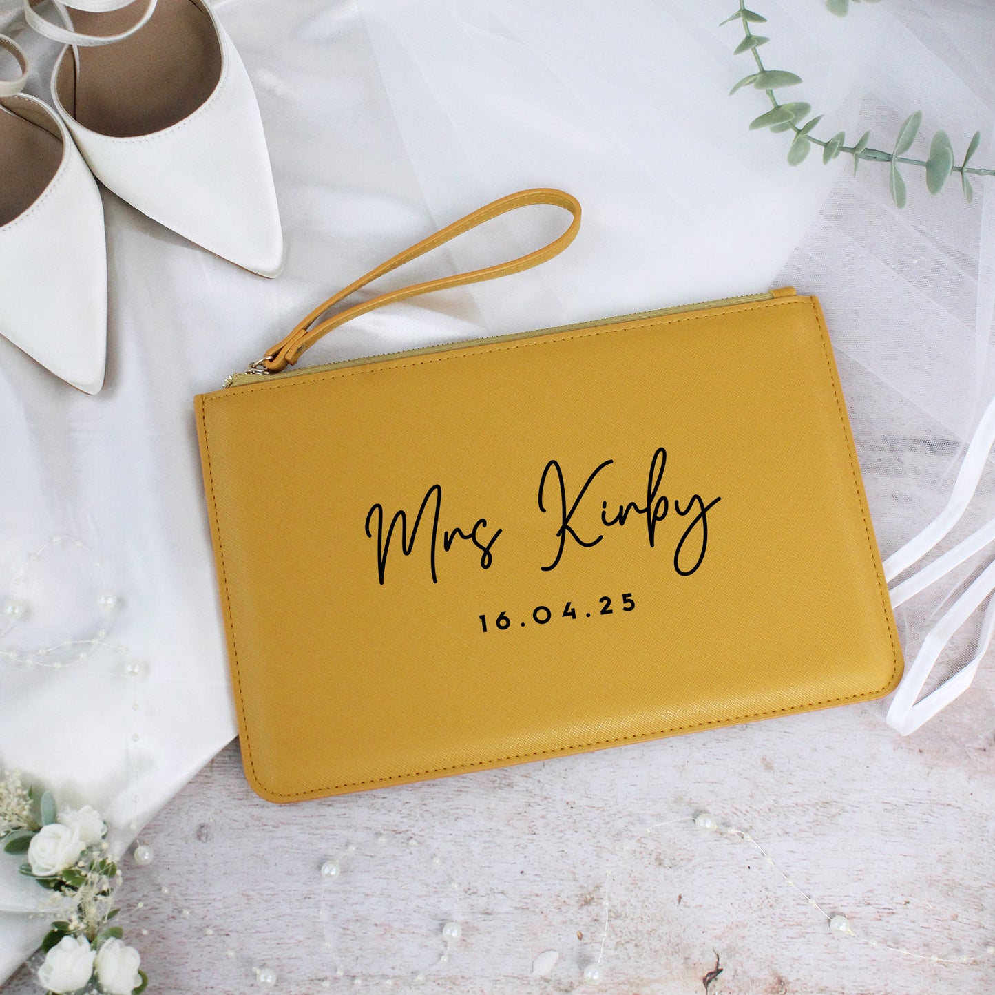 Personalised PU Leather Mrs Clutch Bag with Wedding Date