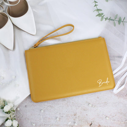 PU Leather Bride Clutch Bag with Wristlet Strap