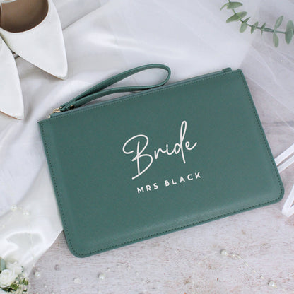 Personalised PU Leather Bride Clutch Bag with Married Name