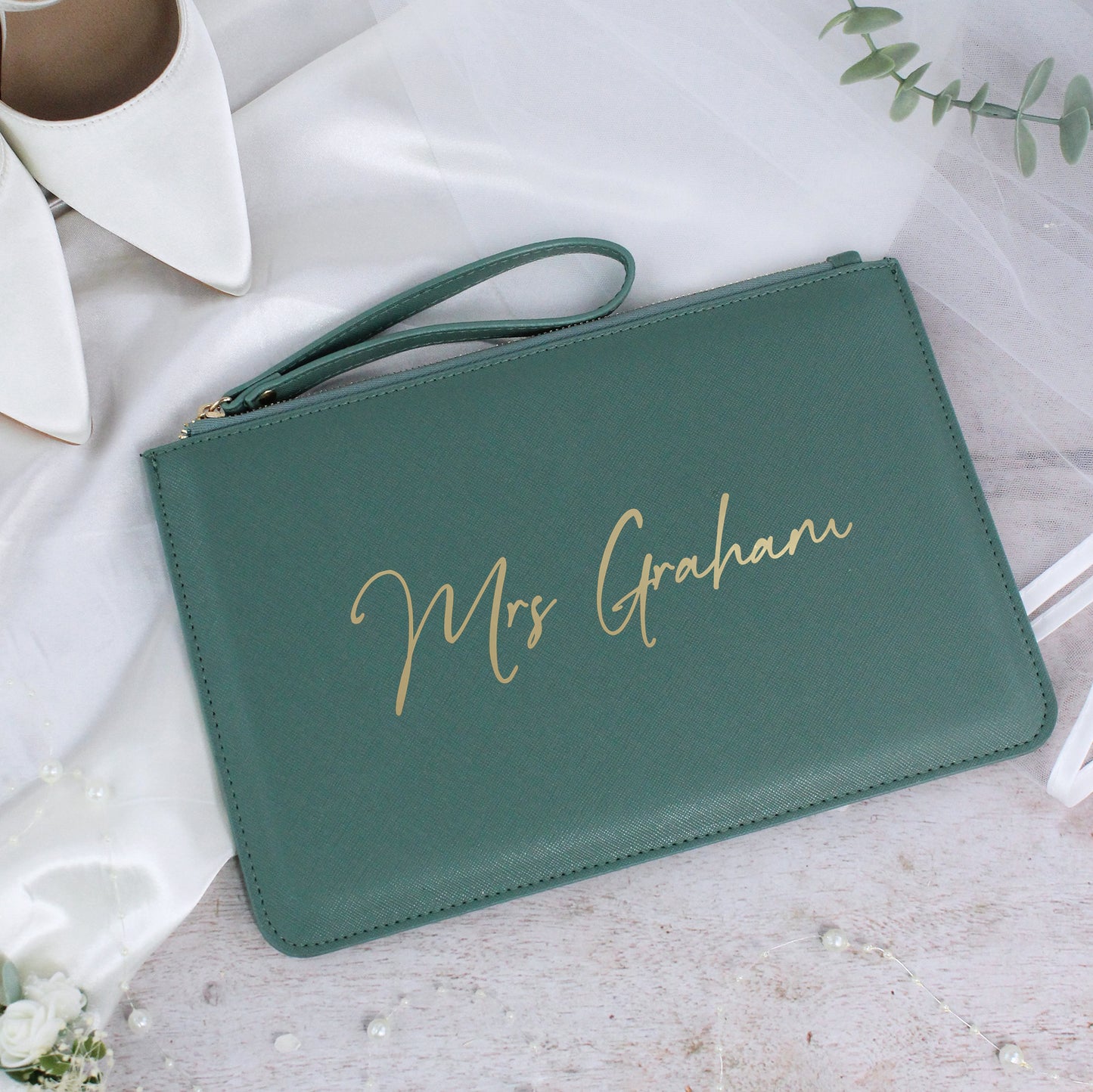 Personalised PU Leather Mrs Clutch Bag for Bride to Be