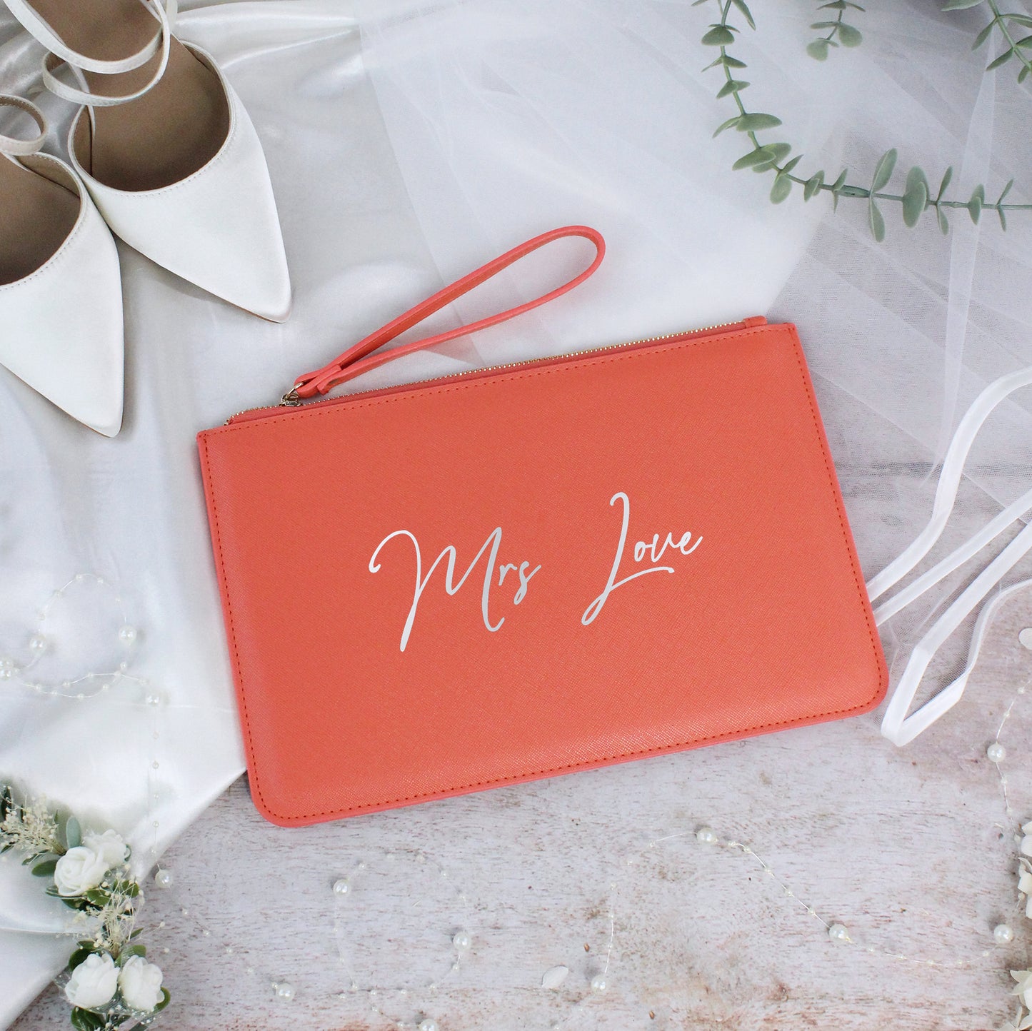 Personalised PU Leather Mrs Clutch Bag for Bride to Be