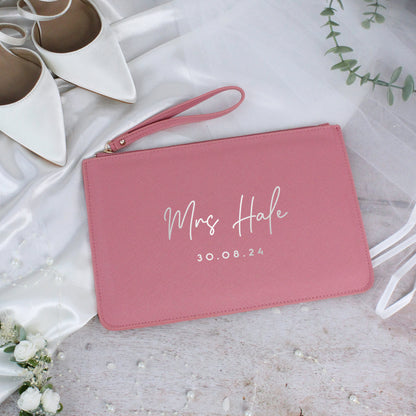 Personalised PU Leather Mrs Clutch Bag with Wedding Date