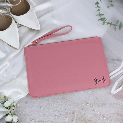 PU Leather Bride Clutch Bag with Wristlet Strap