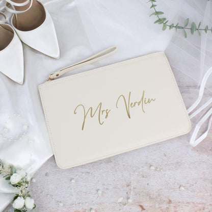 Personalised PU Leather Mrs Clutch Bag for Bride to Be