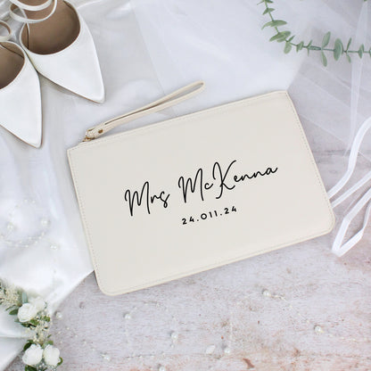 Personalised PU Leather Mrs Clutch Bag with Wedding Date