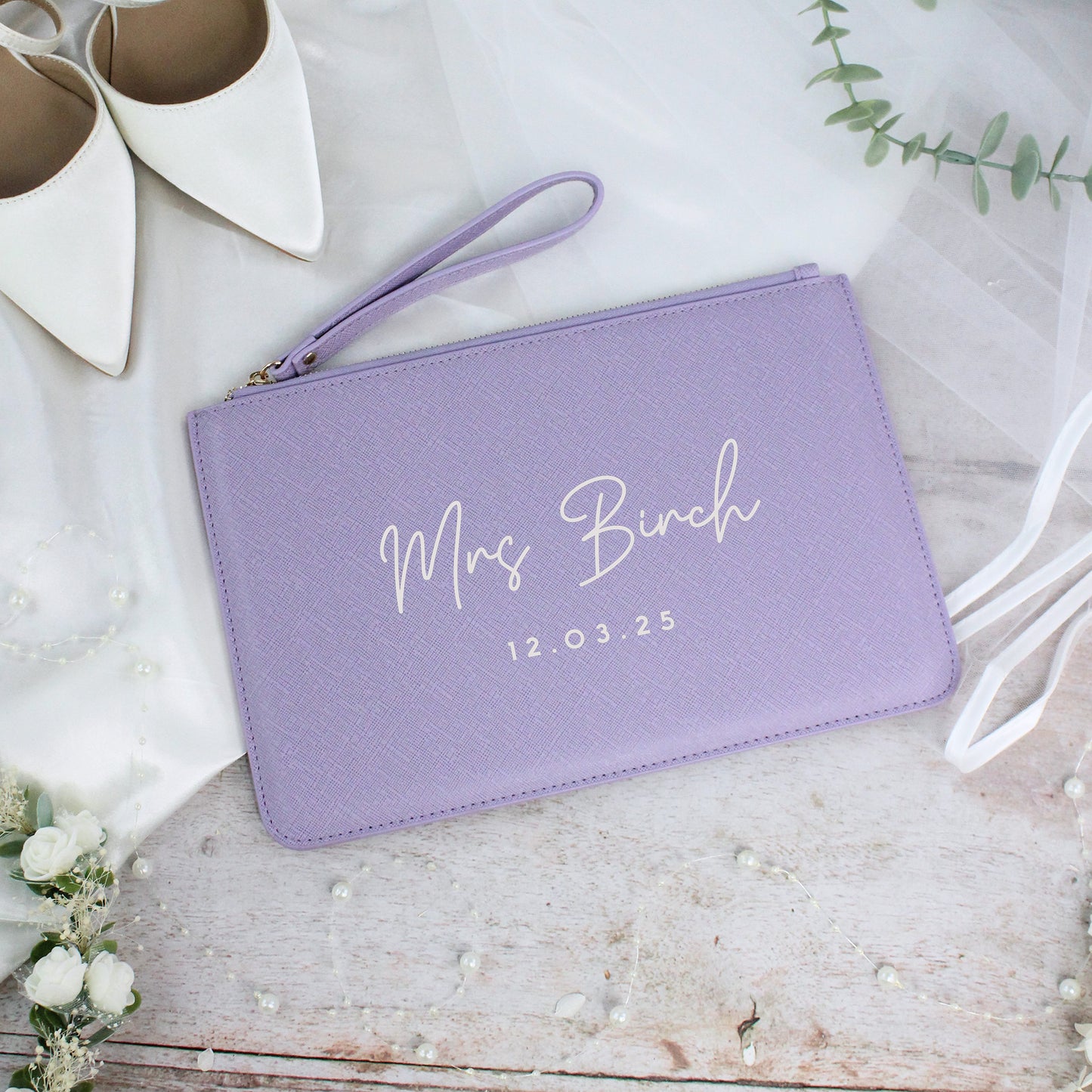Personalised PU Leather Mrs Clutch Bag with Wedding Date