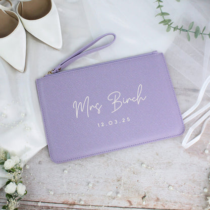Personalised PU Leather Mrs Clutch Bag with Wedding Date