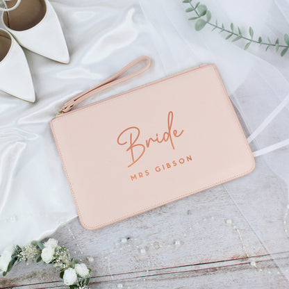Personalised PU Leather Bride Clutch Bag with Married Name