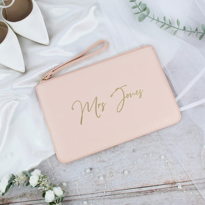 Personalised PU Leather Mrs Clutch Bag for Bride to Be