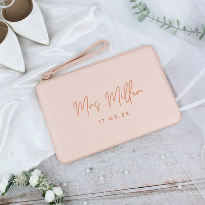 Personalised PU Leather Mrs Clutch Bag with Wedding Date