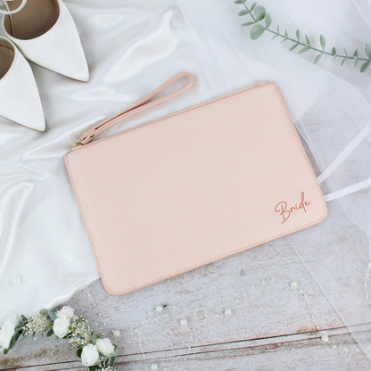 PU Leather Bride Clutch Bag with Wristlet Strap