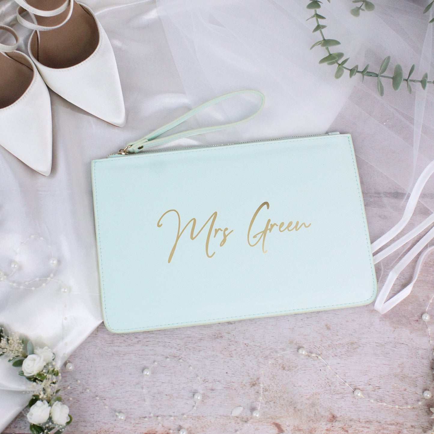 Personalised PU Leather Mrs Clutch Bag for Bride to Be