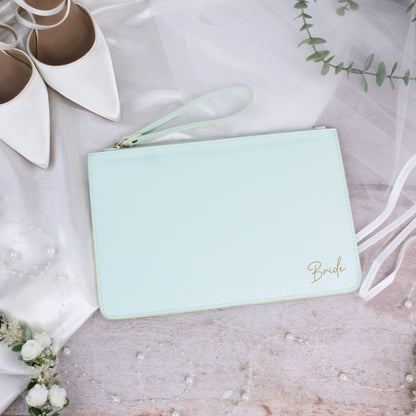 PU Leather Bride Clutch Bag with Wristlet Strap