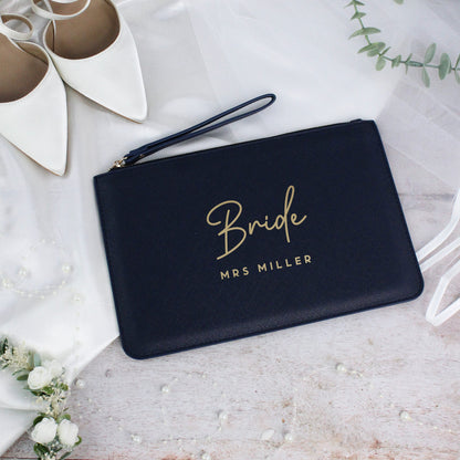 Personalised PU Leather Bride Clutch Bag with Married Name