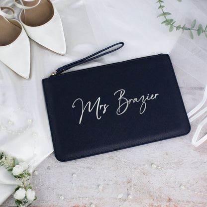 Personalised PU Leather Mrs Clutch Bag for Bride to Be