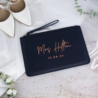 Personalised PU Leather Mrs Clutch Bag with Wedding Date