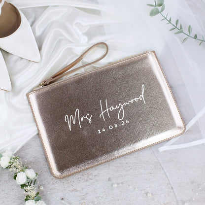 Personalised PU Leather Mrs Clutch Bag with Wedding Date