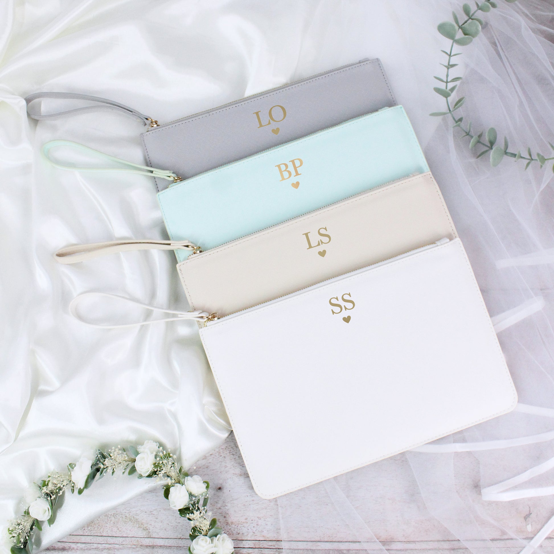Personalised PU Leather Clutch Bag with Initials & Heart