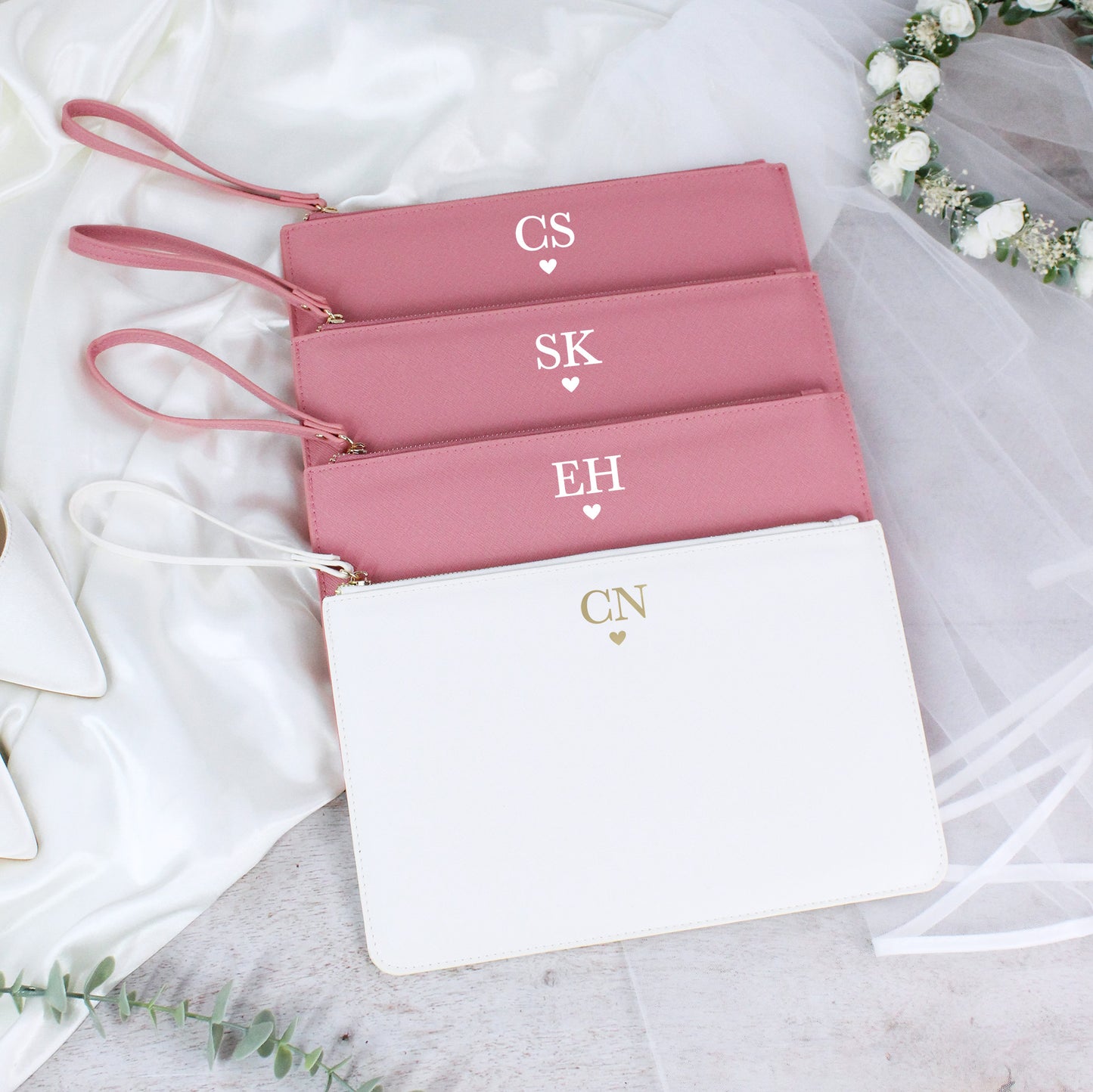Personalised PU Leather Clutch Bag with Initials & Heart