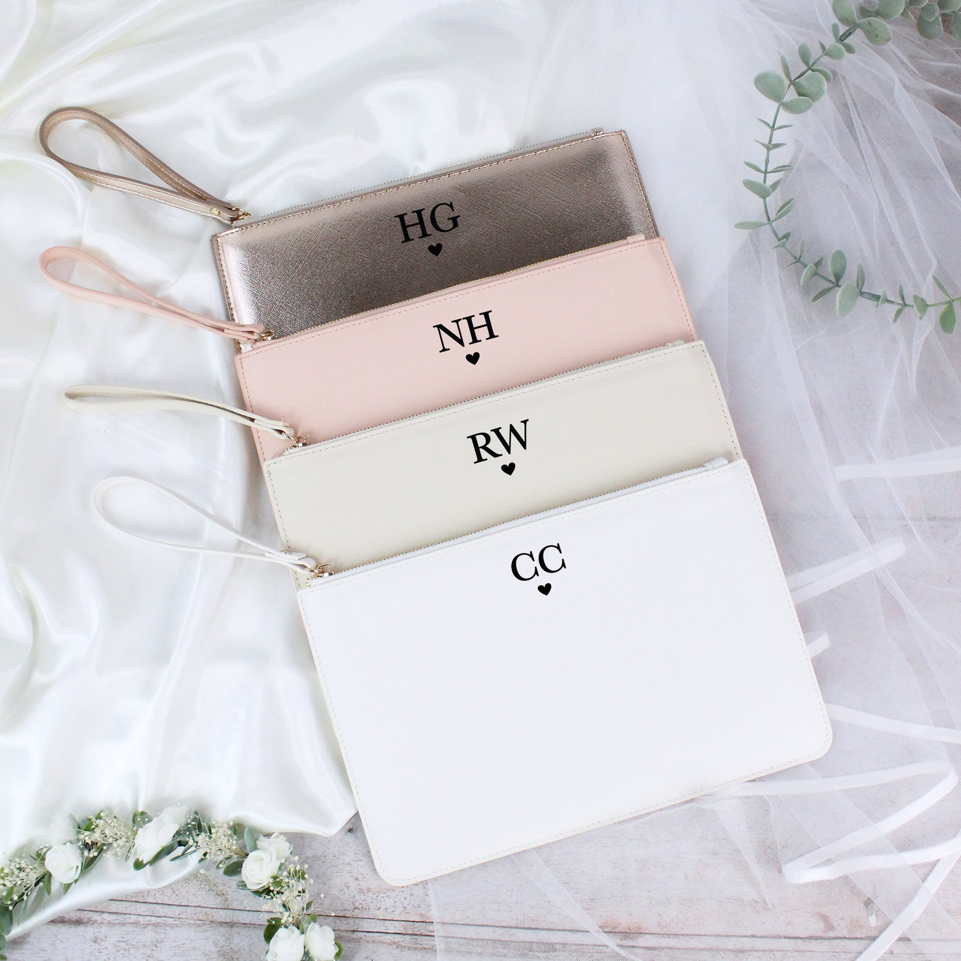 Personalised PU Leather Clutch Bag with Initials & Heart