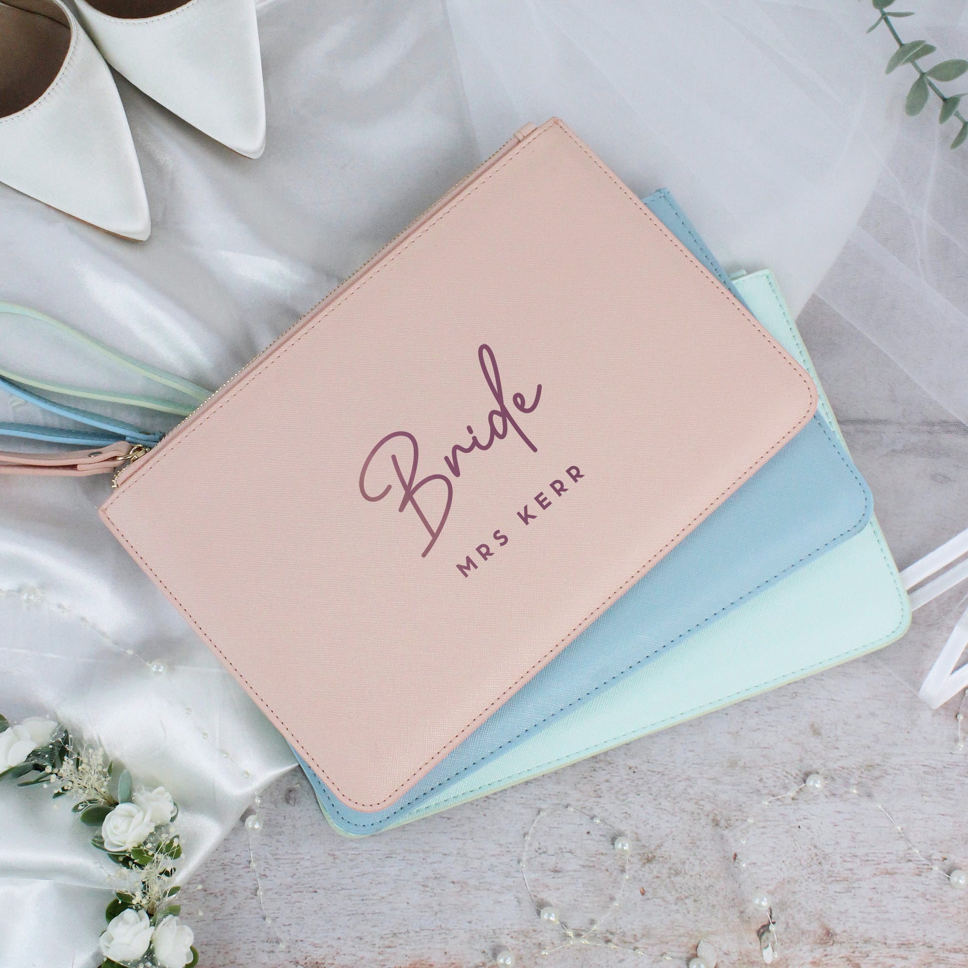 Personalised PU Leather Bride Clutch Bag with Married Name