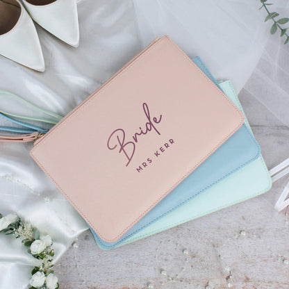 Personalised PU Leather Bride Clutch Bag with Married Name