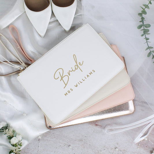 Personalised PU Leather Bride Clutch Bag with Married Name