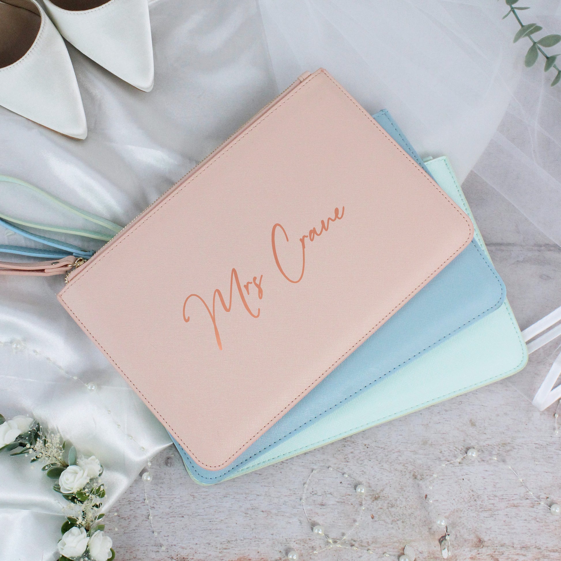 Personalised PU Leather Mrs Clutch Bag for Bride to Be