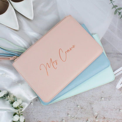 Personalised PU Leather Mrs Clutch Bag for Bride to Be