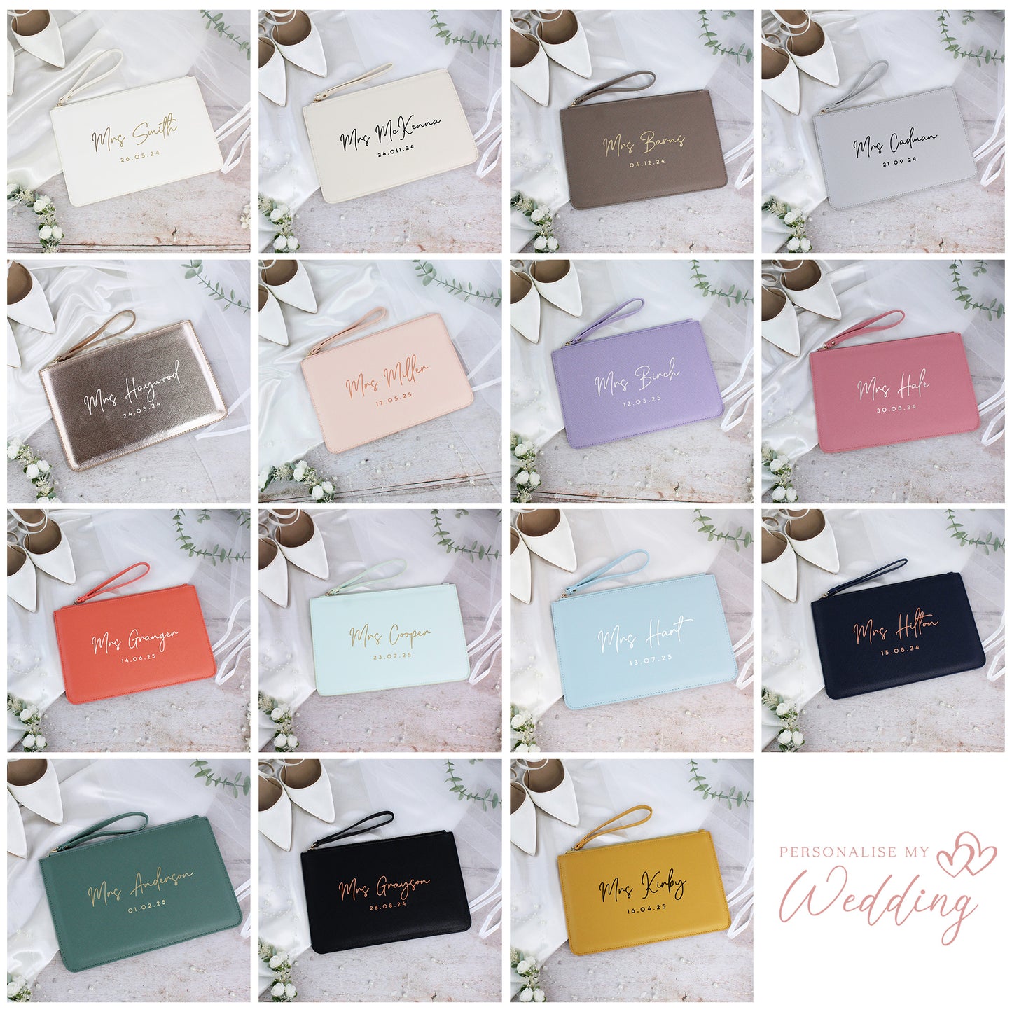 Personalised PU Leather Mrs Clutch Bag with Wedding Date