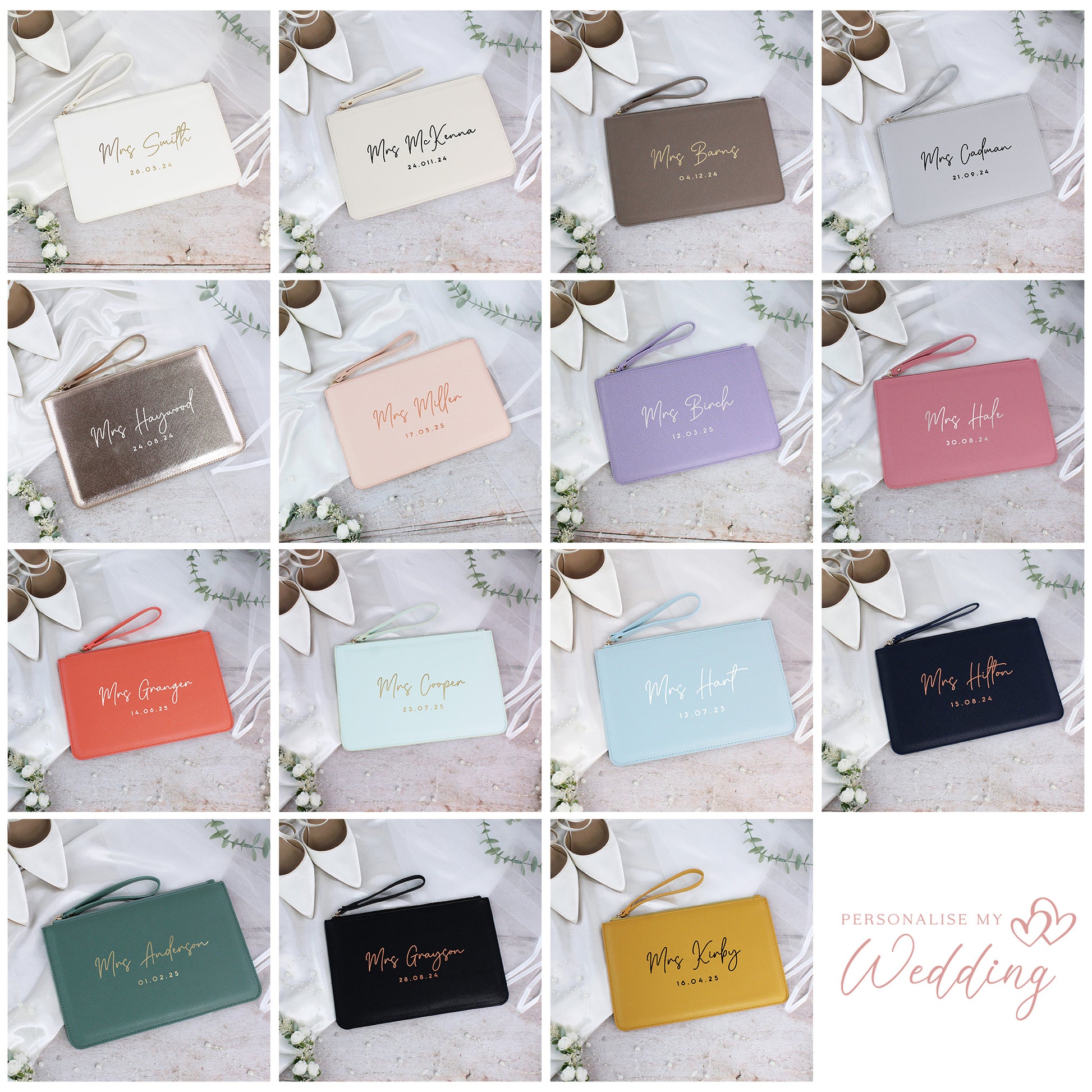 Personalised PU Leather Mrs Clutch Bag with Wedding Date