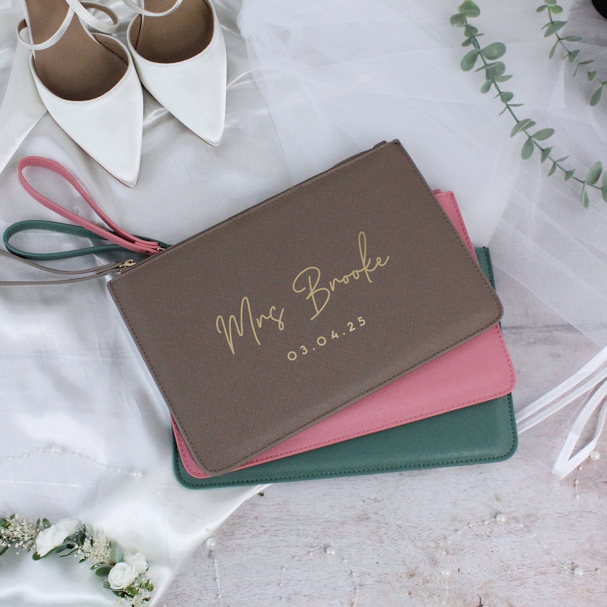 Personalised PU Leather Mrs Clutch Bag with Wedding Date