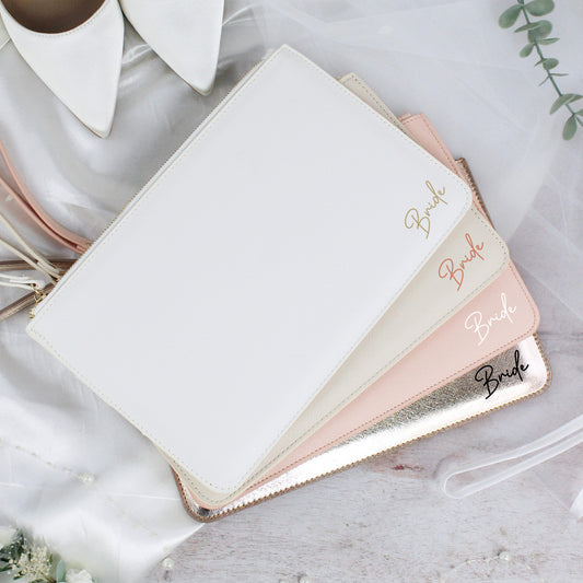 PU Leather Bride Clutch Bag with Wristlet Strap