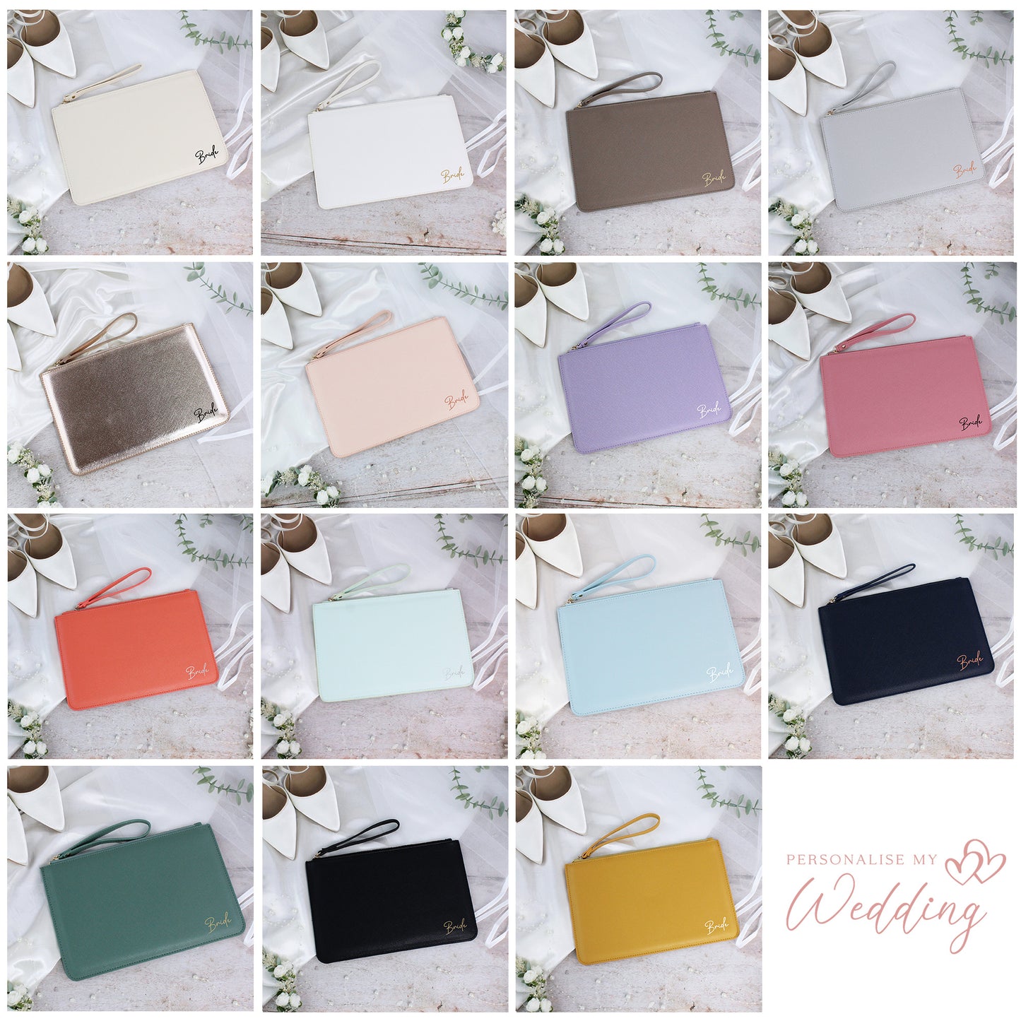 PU Leather Bride Clutch Bag with Wristlet Strap