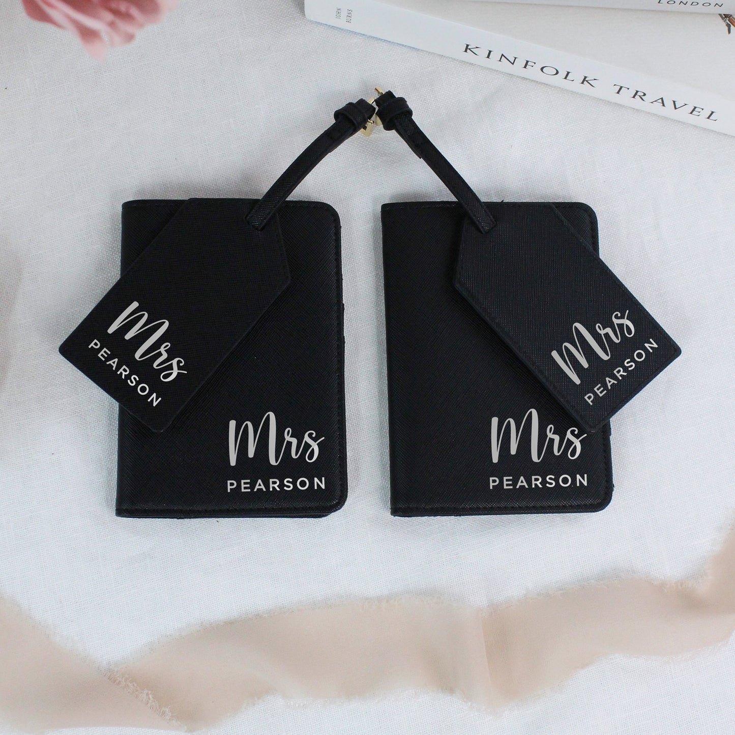 Personalised PU Leather Mr & Mrs Passport Holder & Luggage Tag Set