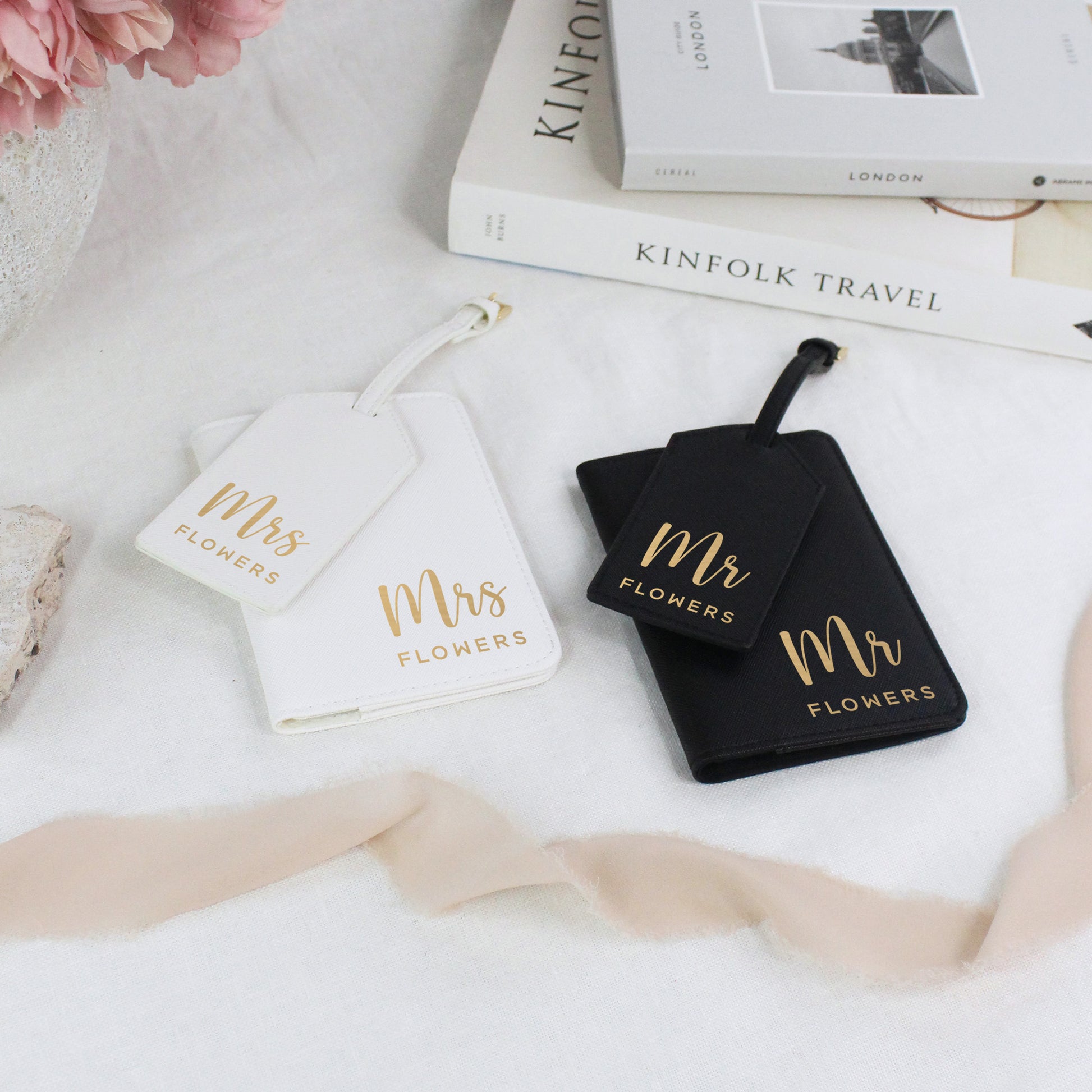 Personalised PU Leather Mr & Mrs Passport Holder & Luggage Tag Set