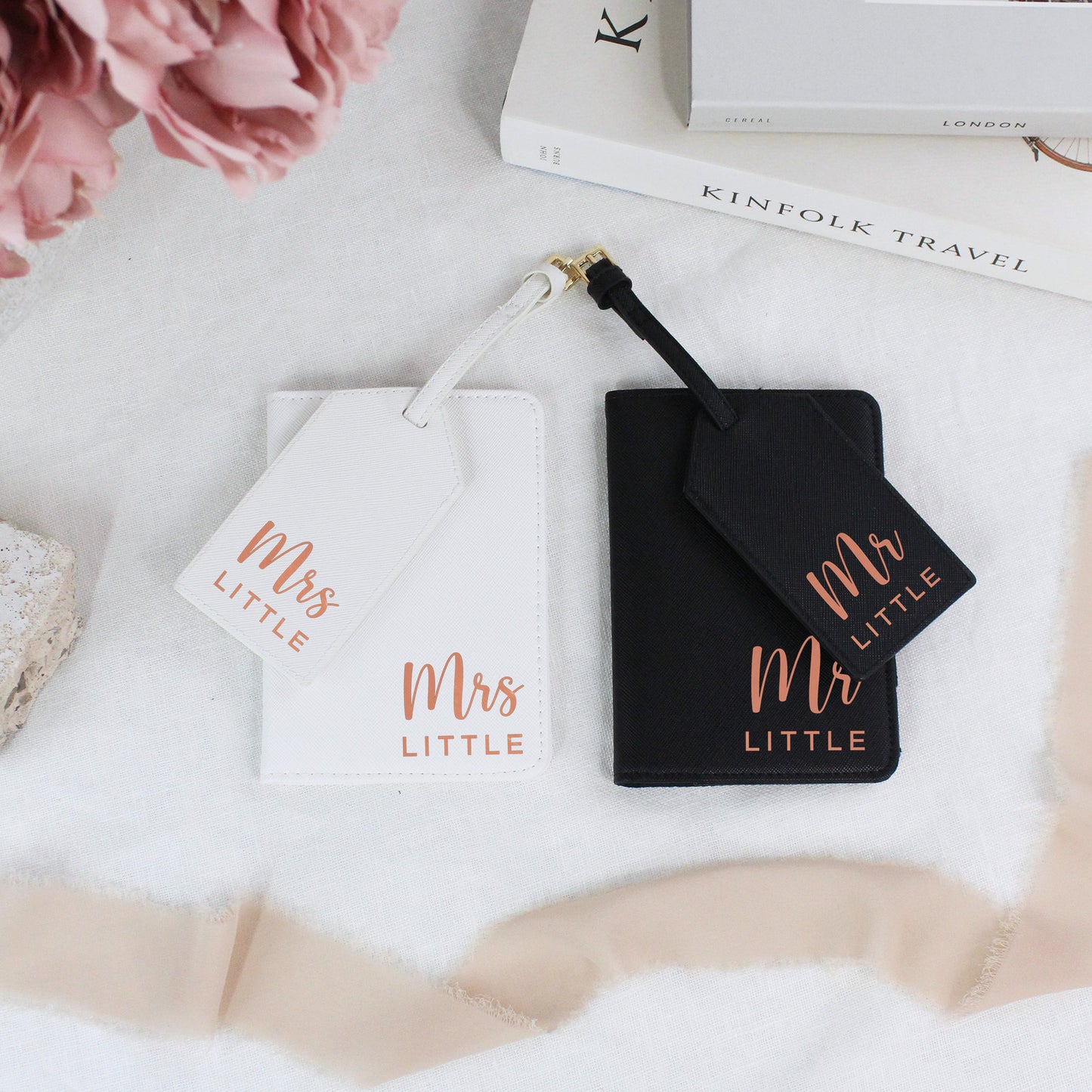 Personalised PU Leather Mr & Mrs Passport Holder & Luggage Tag Set