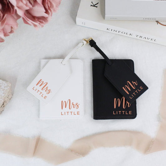 Personalised PU Leather Mr & Mrs Passport Holder & Luggage Tag Set