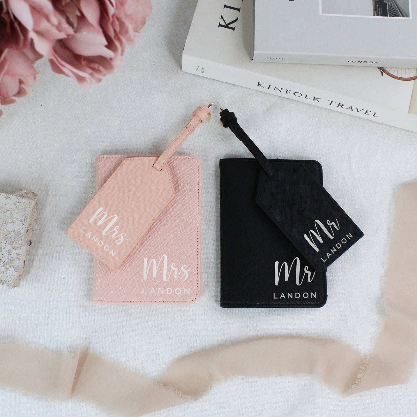 Personalised PU Leather Mr & Mrs Passport Holder & Luggage Tag Set