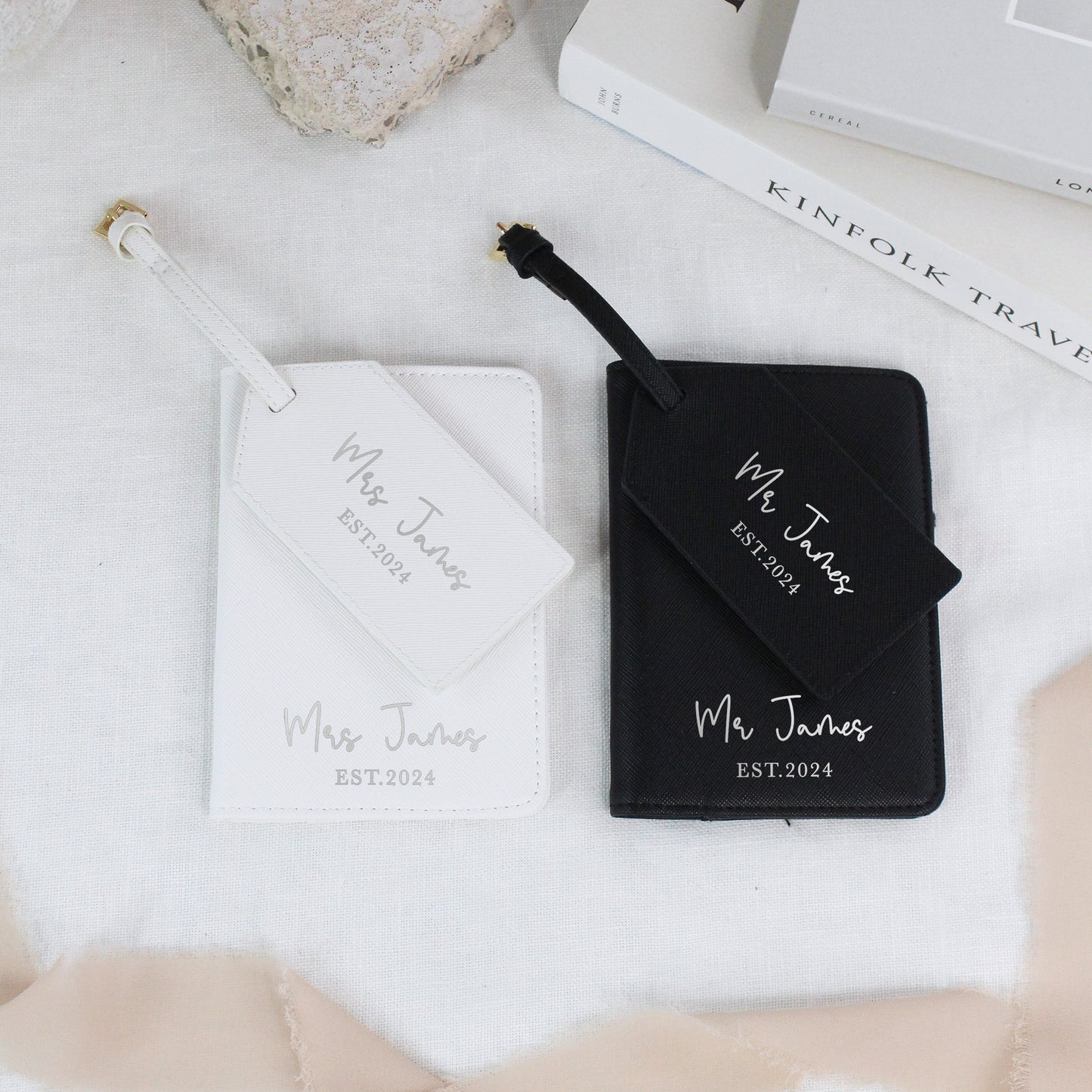 Personalised PU Leather Mr & Mrs Passport Luggage Tag Set