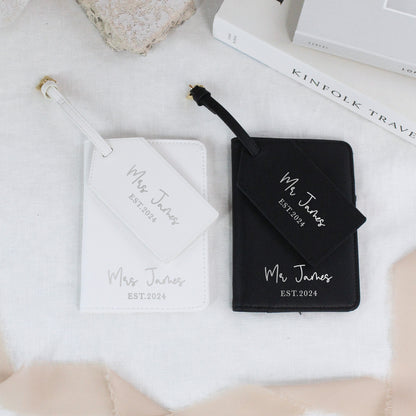Personalised PU Leather Mr & Mrs Passport Luggage Tag Set